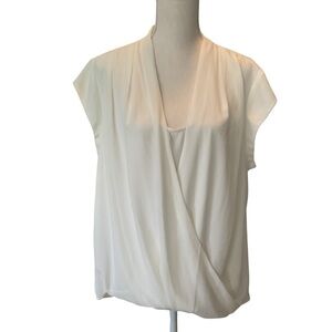 Halogen Cream Draped Surplice Cap Sleeve Blouse